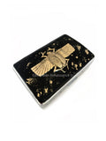 Egyptian Scarab Metal Cigarette Case in Hand Painted Black with Gold Splash Enamel Metal Wallet with Customized  Engraving and Color Options
