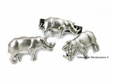 Silver Rhino Cufflinks and Tie Clip Set Neo Victorian Safari Inspired Rhinoceros Cuff Links and Custom Colors for Tie Clips