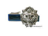 Medival Lion Tie Clip inlaid in Navy Blue Enamel  Gothic Inspired Tie Accent with Color and Set Options Available
