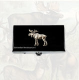 Moose Pill Box Inlaid in Hand Painted Glossy Black Enamel  Neo Victorian Wildlife Design Meds Case Personalize and Color Options