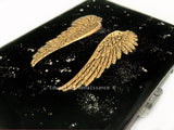 Angel Wings Cigarette Case Inlaid in Black with Silver Splash Enamel Renaissance Victorian Personalize and Color Options Available