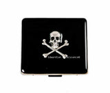 Skull and Crossbones Weekly Pill Box with Compartments Inlaid in Hand Painted Gray Swirl Enamel Personalize and Color Options