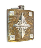 Art Deco Studded Hip Flask Inlaid in Hand Painted Enamel Gold Swirl Design Geometric Inspired with Custom Colors and Personalized Options