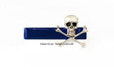 Skull and CrossbonesTie Clip inlaid in Hand Painted Navy Opaque Enamel Vintage Style Neck Tie Bar Accent  with Color Options