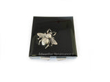 Silver Bee Pill Box Inlaid in Hand Painted Black Enamel Neo Victorian Insect Design with Personalize and Color Options
