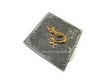 Art Nouveau Mermaid Metal Pill Box Inlaid in Hand Painted Enamel Silver Swirl Design Square Medicine Case with Personalized Options