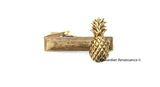 Antique Gold Pineapple Tie Clip in Hand Painted Metallic Gold Enamel Vintage Style Tropical Style with Cufflinks and Tie Pin Set Option