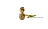 Antique Gold Pineapple Tie Clip in Hand Painted Metallic Gold Enamel Vintage Style Tropical Style with Cufflinks and Tie Pin Set Option