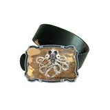Octopus with Gas Mask Large Belt Buckle inlaid in Hand Painted Metallic Gold Enamel Victorian Industrial Inspired Buckle Custom Color Option