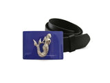 Mermaid Belt Buckle Inlaid in Hand Painted Navy Opaque Enamel Nautical Fantasy Sea Siren Inspired with Color Options