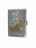 Dragonfly Metal Cigarette Case Inlaid in Hand Painted Silver Swirl Enamel Art Nouveau Inspired Custom Engraving and Color Options