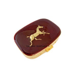 Horse Pill Case in Hand Painted Glossy Oxblood Enamel Neo Victorian Safari Inspired Personalize and Color Options