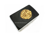 Antique Gold Lion Metal Cigarette Case Inlaid in Hand Painted Enamel Neo Victorian Leo Metal Wallet Custom Engraved and Personalized Options