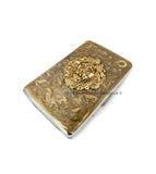 Lion Head Cigarette Case in Hand Painted Gold Enamel Swirl Design Art Deco Leo Inspired with Personalized and Color Options