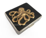 Large 8 Day Pill Box Octopus Inlaid in Hand Painted Black Enamel Case Nautical Kraken Inspired Custom Colors and Personalized Options