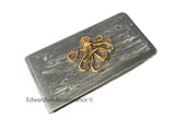 Octopus Money Clip Inlaid in Hand Painted Metallic Silver Enamel Neo Victorian Kraken Inspired Custom Colors and Personalized Options