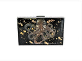 Kraken Credt Card Wallet in Hand Painted Black Enamel with Gold Splash Burnished Octopus RFID Blocker Wallet  with Personalized Options