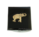 Gold Elephant Square Pill Box Inlaid in Hand Painted Black Enamel Neo Victorian Safari Inspired with Personalize and Color Options