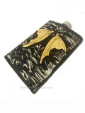 Dragon Wings Flask Inlaid in Hand Painted Black Ink Swirl Enamel Gothic Medieval 8oz Hip Flask Personalize and Color Options