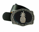 Pineapple Belt Buckle Inlaid in Hand Painted Glossy Navy Enamel Antique Gold Art Deco Tropical Fruit Metal Buckle with Color Options