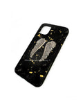 Angel Wings Phone Case for Galaxy or Iphone Embellished on Hand Painted Black with Gold Splash Enamel 360 Phone Cover with Color Options
