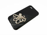 Antique Silver Octopus Phone Case for Iphone or Galxy Inlaid in Hand Painted Black Enamel 360 Magnetic Phone Case with Color Option