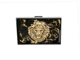 Lions Head Credit Card Wallet with RFID Blocker in Hand Painted Black Enamel with Custom Color and Personalized Option