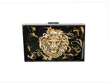 Lions Head Credit Card Wallet with RFID Blocker in Hand Pianted Black with Gold Swirl Enamel with Custom Color and Personalized Option