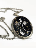 Celestial Locket in Hand Painted Black Enamel with Gold Splash Art Nouveau Inspired Pill Box Necklace with Color and Personalized Option