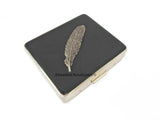 Ravens Feather Weekly Pill Box with Individual Compartments Inlaid in Hand Painted Gray Opaque Enamel with Personalized and Color Options