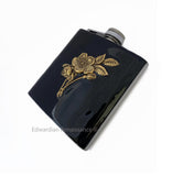 Art Nouveau Flask Roses Bouquet Inlaid in Hand Painted Black Enamel Vintage Style with Personalized and Color Options Available