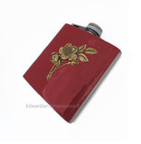 Art Nouveau Flask Roses Bouquet Inlaid in Hand Painted OxBlood Enamel Custom Personalized Engraving and Personalized Options Available