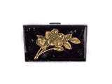 Victorian Flowers Credit Card Wallet Inlaid in Hand Painted Black with Silver Splash Enamel Art Nouveau Design Personalize and Color Option