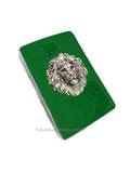 Lion Cigarette Case Inlaid in Hand Painted Green Opaque Enamel Neo Victorian Leo Design Custom Engraved and Personalized Options