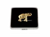 Antique Gold Elephant Pill Box with 8 Compartments Inlaid in Hand Painted Glossy Black Enamel Art Deco Safari Personalize and Color Options