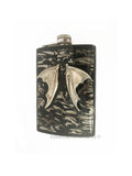 Dragon Wings Flask Inlaid in Hand Painted Black Ink Swirl Enamel Gothic Medieval 8oz Hip Flask Personalize and Color Options