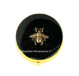 Bee Pill Case Inlaid in Hand Painted Black Enamel Art Deco Insect Vintage Style Personalize and Color Options