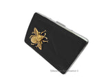 Queen Bee Cigarette Case in Hand Painted Glossy Navy Enamel Vintage Style Art Deco Insect Personalize Engraving and Color Options