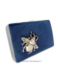 Queen Bee Cigarette Case in Hand Painted Glossy Navy Enamel Vintage Style Art Deco Insect Personalize Engraving and Color Options