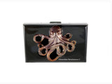 Oxidized Octopus Credit Card Wallet Inlaid in Hand Painted Enamel RFID Blocker with Organizer Personalized and Color Options Available