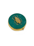 Scarab Pill Box Inlaid in Hand Painted Teal with Silver Splash Enamel Art Deco Egyptian Beetle Design with Custom Colors and Personalized