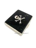 Skull and Crossbones Weekly Pill Box with Compartments Inlaid in Hand Painted Black with Silver Splash Enamel Personalize and Color Options