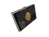 Lions Head Credit Card Wallet with RFID Blocker in Hand Painted Black Enamel with Custom Color and Personalized Option