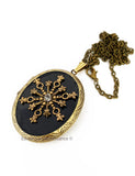 Celestial Locket in Hand Painted Black Enamel Art Nouveau Inspired Pill Box Necklace with Color and Personalized Option