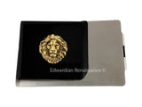 Lion Large Money Clip Wallet Inlaid in Hand Painted Black Enamel Neo Victorian Safari Vintage Style Leo with Personalized and Color Options
