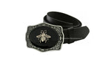 Antique Gold Bee Belt Buckle Inlaid in Hand Painted Glossy Black Onyx Enamel Art Deco Insect Available in Other Colors