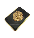 Lion Head Gold Cigarette Case in Hand Painted Black Enamel NeoClassic Leo Inspired with Custom Engraving and Color Options