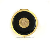 Medusa Medallion Pill Box Inlaid in Hand Painted Black Enamel Gorgon Design Personalize and Color Options Available