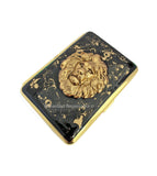 Lion Head Gold Cigarette Case in Hand Painted Black Enamel Venetian Leo Inspired with Custom Engraving and Color Options