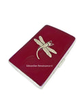 Dragonfly Metal Cigarette Case Inlaid in Hand Painted Ox Blood Enamel Art Nouveau Inspired Metal Wallet Engraved and Personalized Options